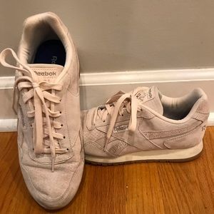 Pink suede Reebok Classic sneakers